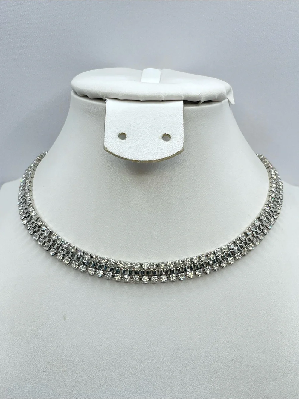 Silver Diamond White Crystal Tennis Necklace Statement Choker Glam Sparkle